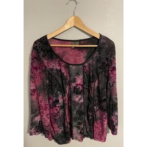 Womens Top Size 2X Purple Black Floral Burnout Velvet Trim Fairy Whimsigoth Y2K